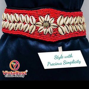 Vintage Afghan Beaded Shell Belt: Tribal Belly Dance Jewelry
